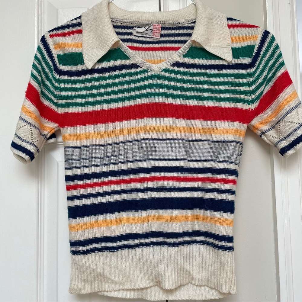 Vintage Striped Knit Polo Shirt